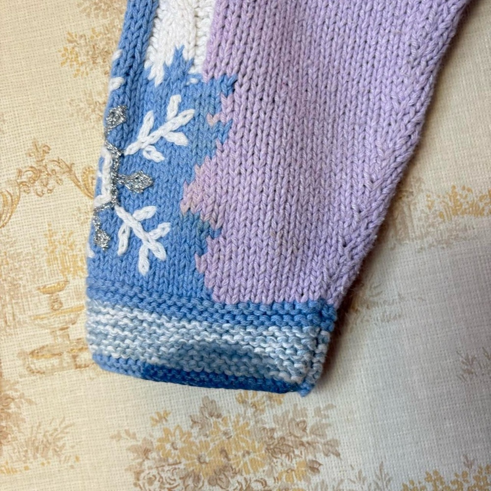 Vintage Storybook Knits purple snowflake Christmas art to wear cardigan sweater - Picture 5 of 8